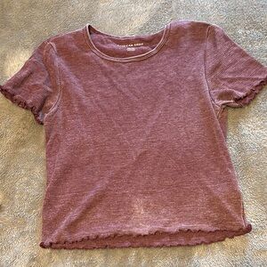 American Eagle Outfitters Pink Fitted Ribbed Short Sleeve Tee